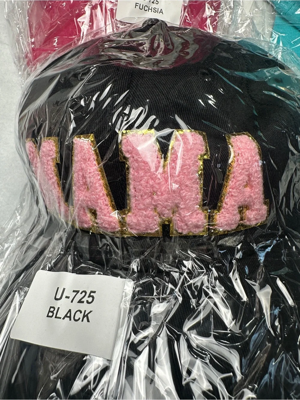 Embroidered Chenille Mama Trucker hat- Fuchsia, Mint & Black